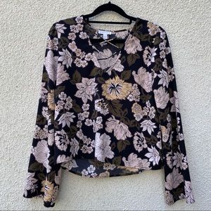 Leith Bell Sleeved Dark Floral Blouse